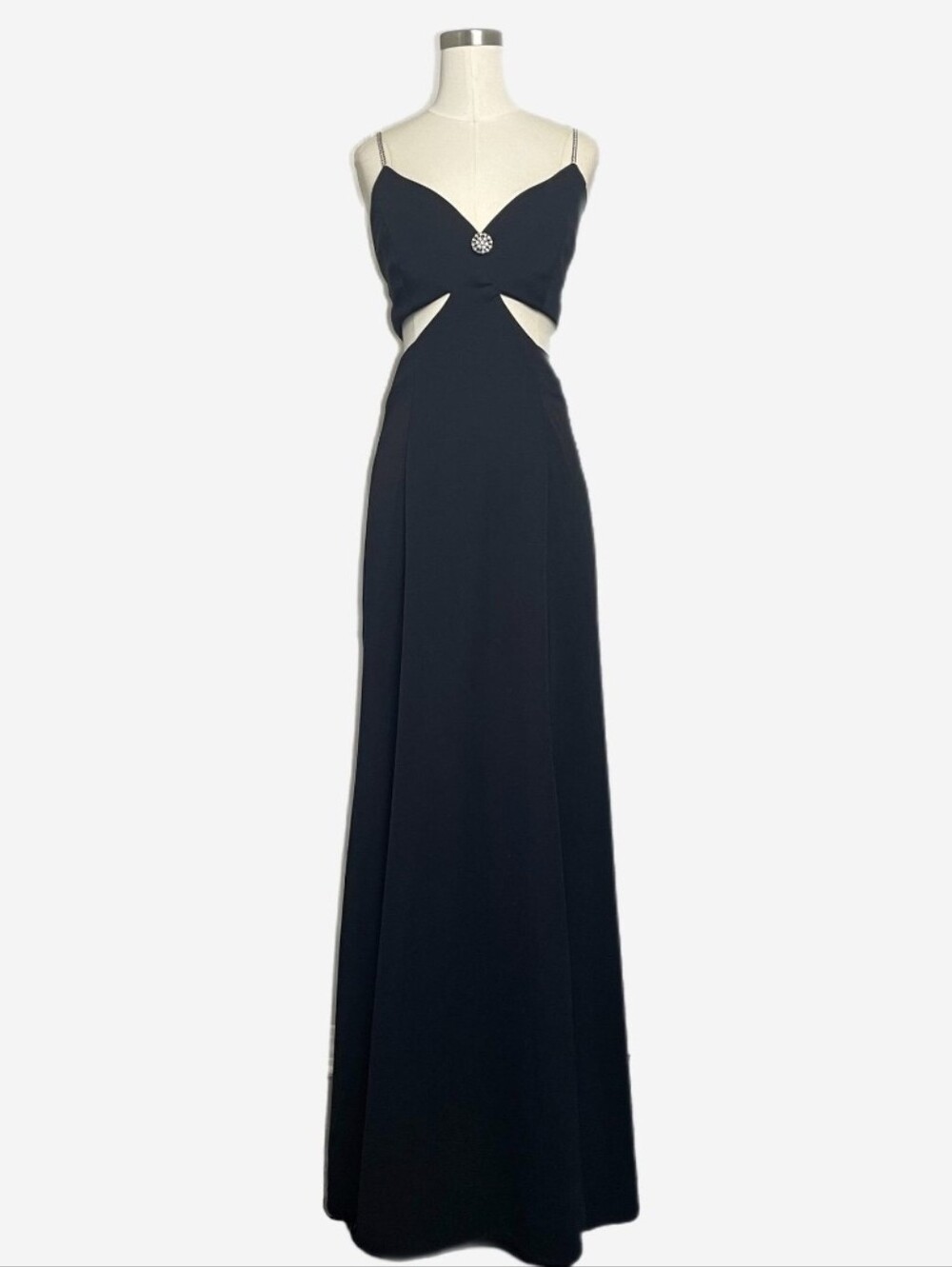 NIGHT WAY 90s Velvet Cut Out Evening Dress With Rhinestone Straps 12 Black NWT